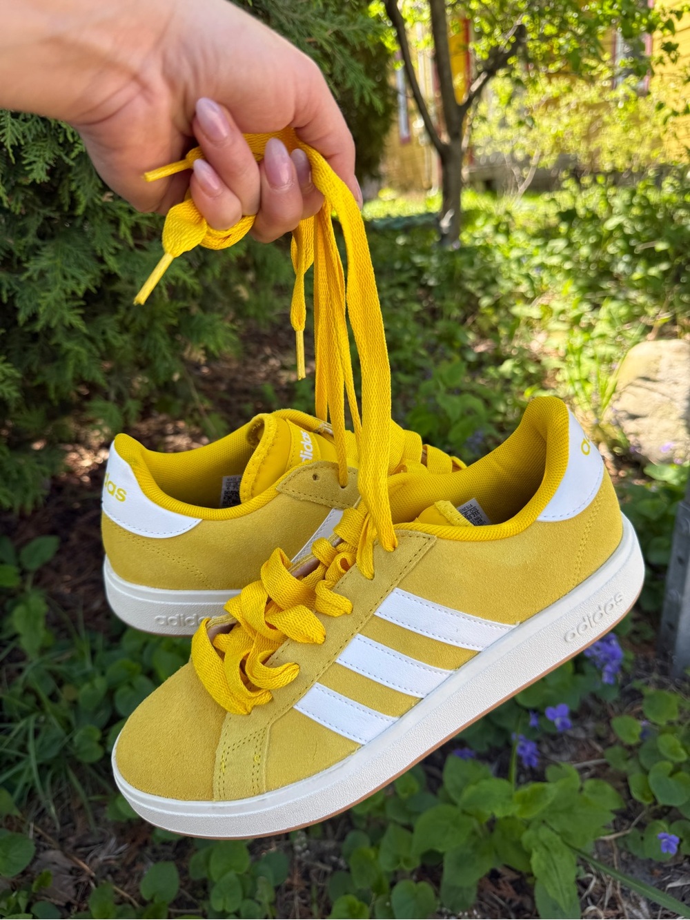 adidas Yellow Suede Sneakers with White Three Stripes